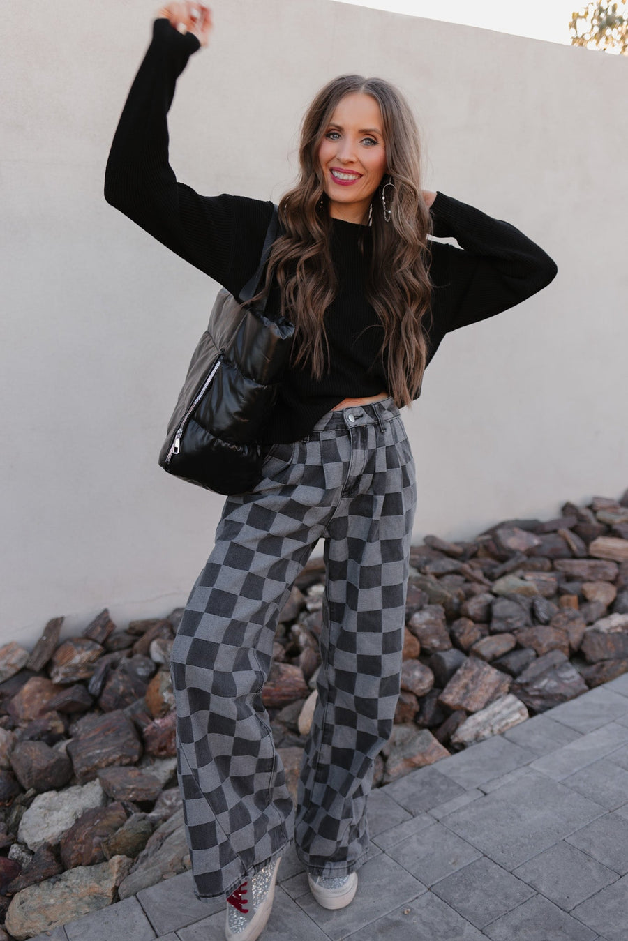 Hot to Go Checked Denim Jeans