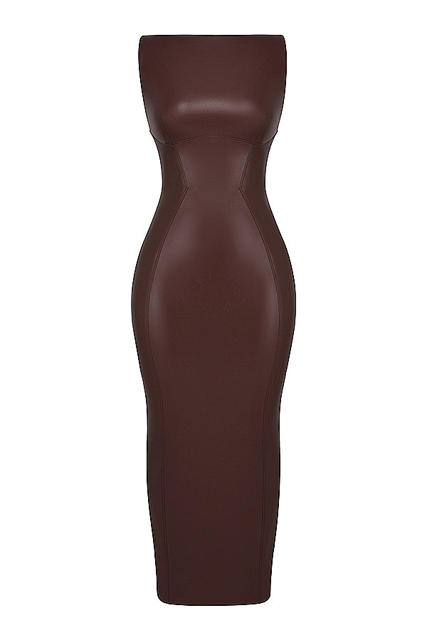 Zwarte vegan leren maxi jurk