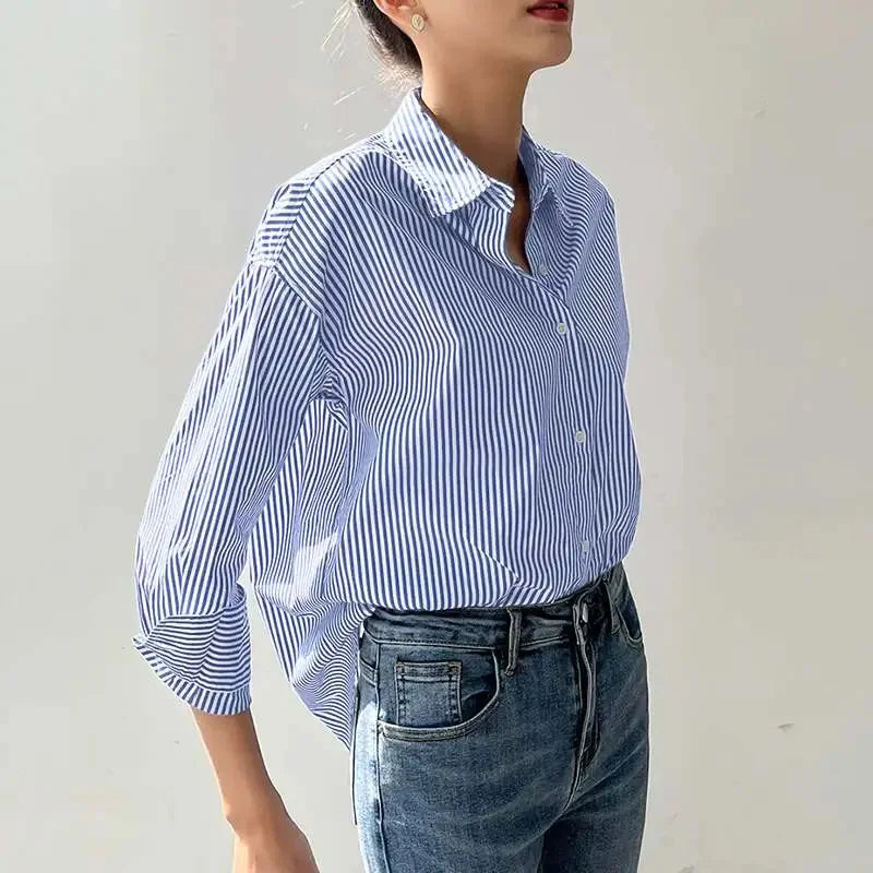 Casual Long Sleeve Striped Blouse