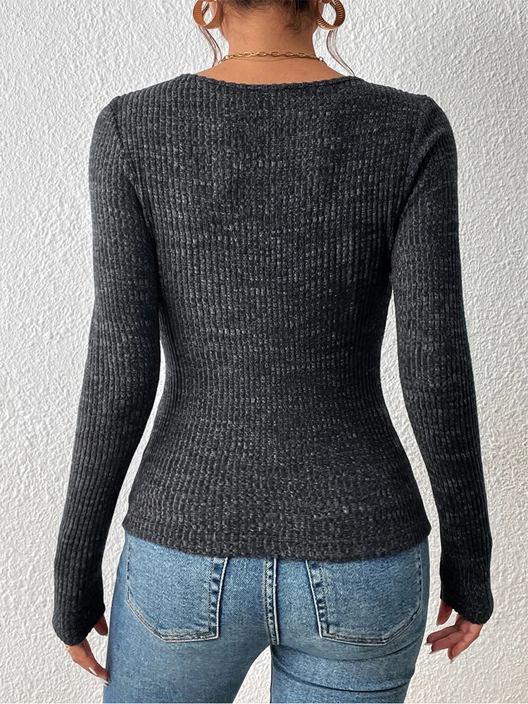 Square Neck Slim-Fit Knit Top
