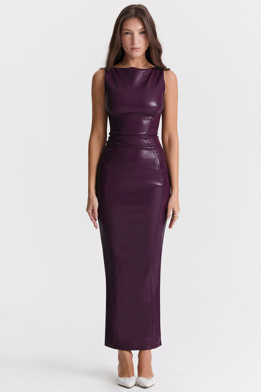 Zwarte vegan leren maxi jurk