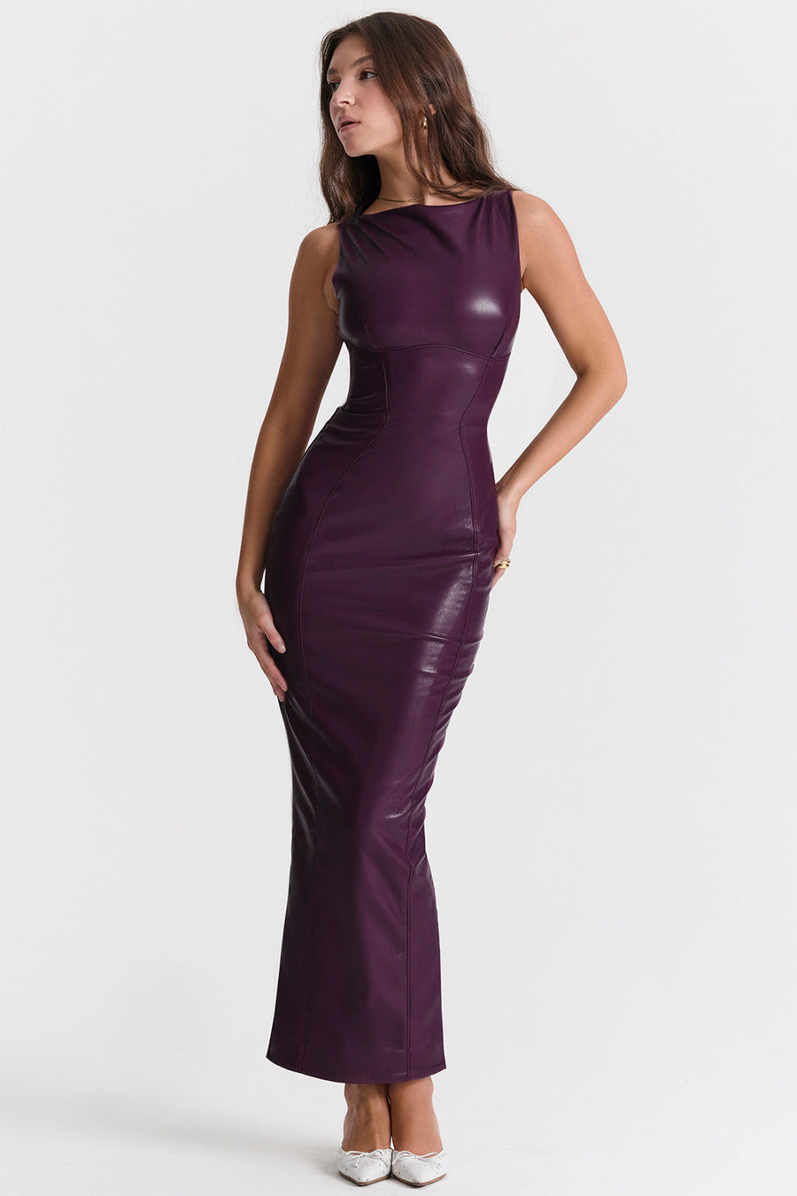 Zwarte vegan leren maxi jurk