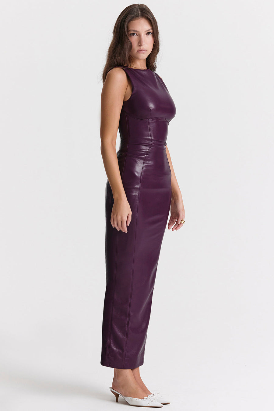 Zwarte vegan leren maxi jurk