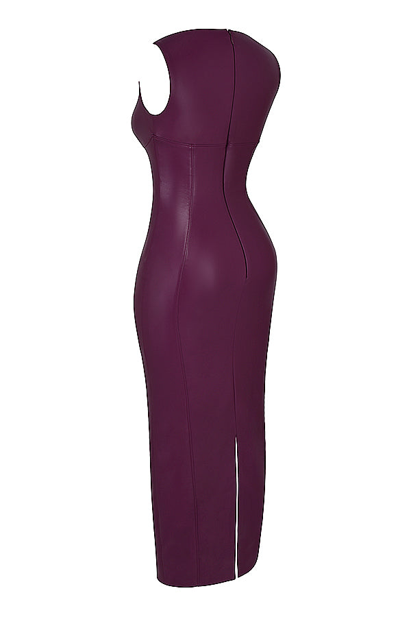 Zwarte vegan leren maxi jurk