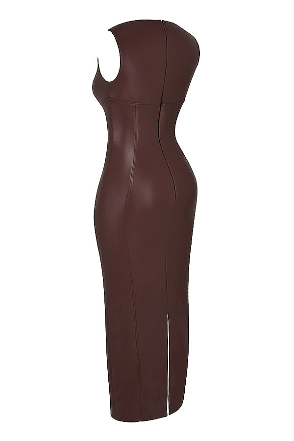 Zwarte vegan leren maxi jurk