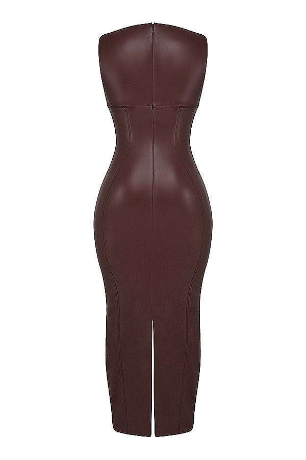 Zwarte vegan leren maxi jurk