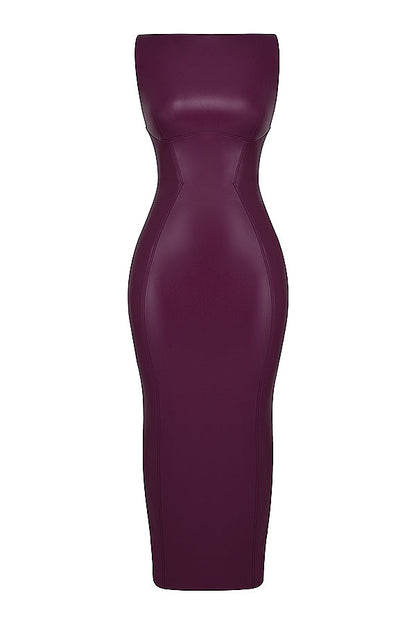Zwarte vegan leren maxi jurk