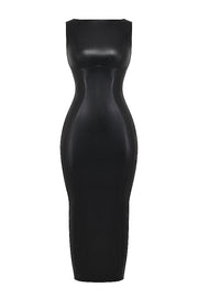 Zwarte vegan leren maxi jurk