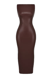 Zwarte vegan leren maxi jurk