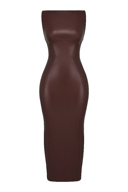 Zwarte vegan leren maxi jurk