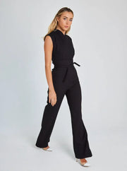 Isabella | Effen Kleur Jumpsuit met Wijde Pijpen