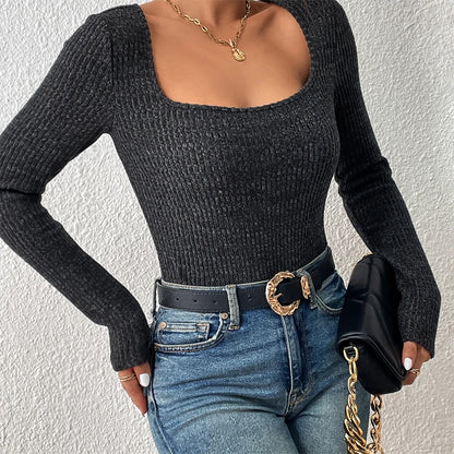 Square Neck Slim-Fit Knit Top