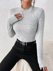 Fashion Slim Ruffle Neck Knit Long Sleeve Top