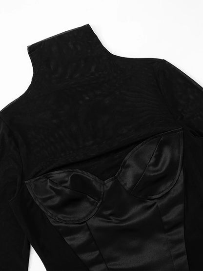 Mesh satin bodycon jurk
