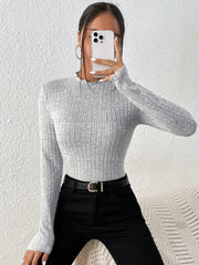 Fashion Slim Ruffle Neck Knit Long Sleeve Top