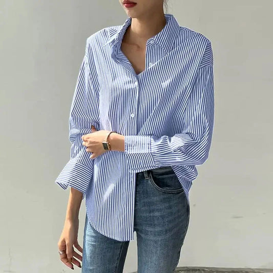 Casual Long Sleeve Striped Blouse