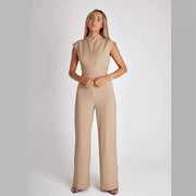 Isabella | Effen Kleur Jumpsuit met Wijde Pijpen