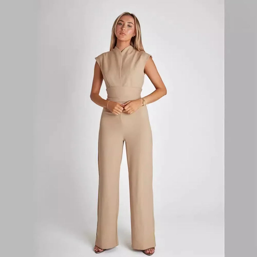 Isabella | Effen Kleur Jumpsuit met Wijde Pijpen