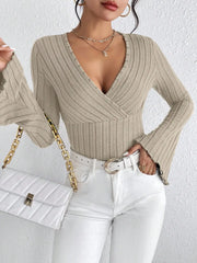 V-neck Slim Striped Knit Top