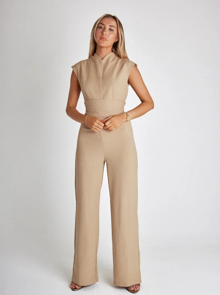 Isabella | Effen Kleur Jumpsuit met Wijde Pijpen