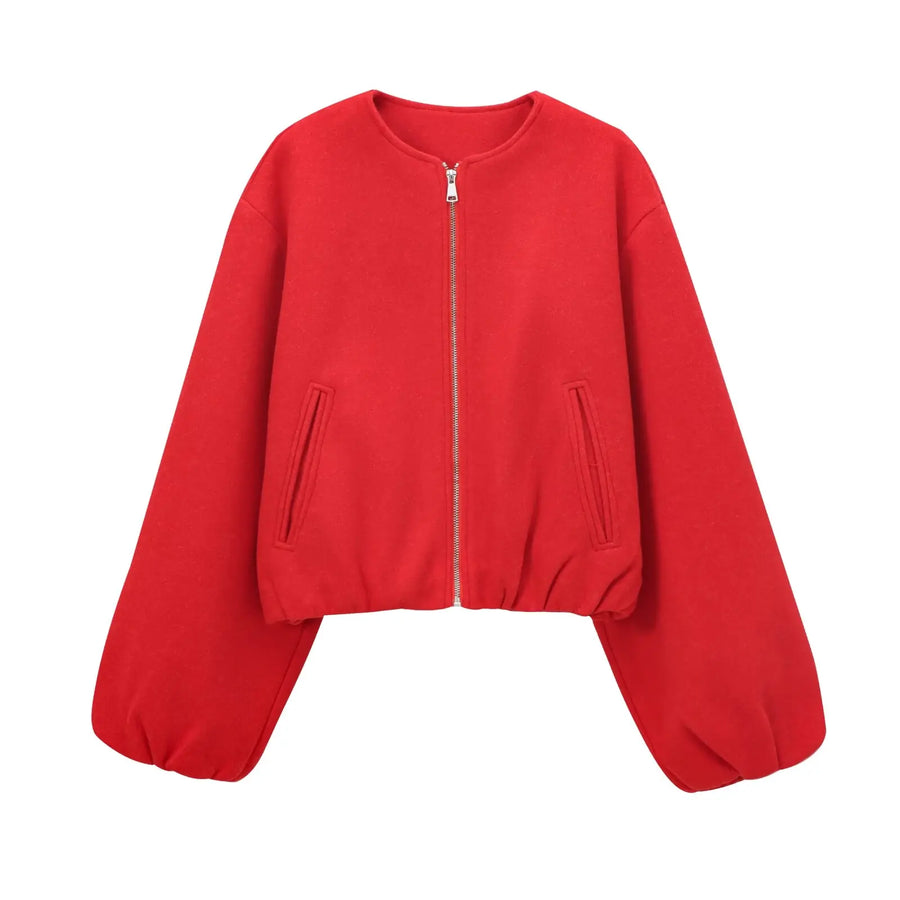 TRAF Red Zipper Bomber Jacket