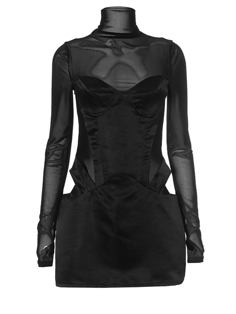 Mesh satin bodycon jurk