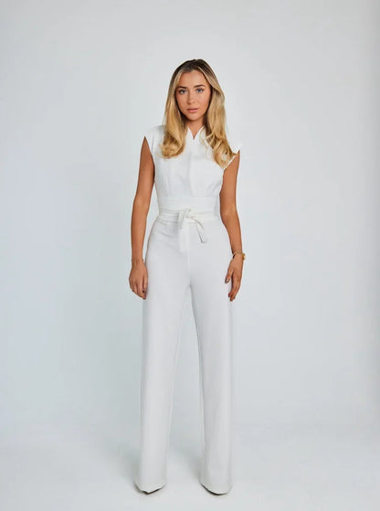 Isabella | Effen Kleur Jumpsuit met Wijde Pijpen