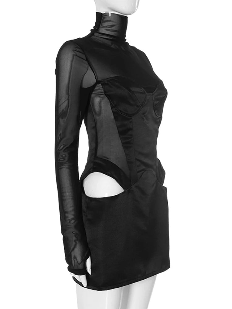 Mesh satin bodycon jurk