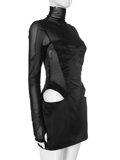 Mesh satin bodycon jurk
