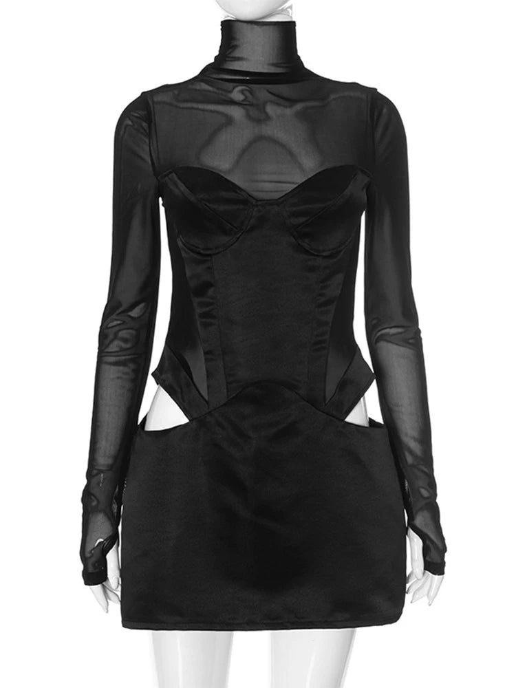 Mesh satin bodycon jurk