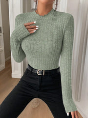 Fashion Slim Ruffle Neck Knit Long Sleeve Top