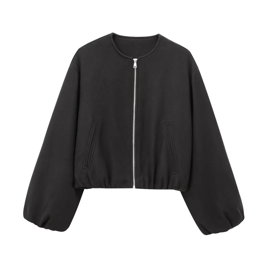 TRAF Red Zipper Bomber Jacket