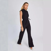 Isabella | Effen Kleur Jumpsuit met Wijde Pijpen