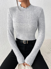 Fashion Slim Ruffle Neck Knit Long Sleeve Top