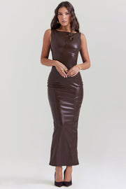 Zwarte vegan leren maxi jurk
