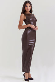 Zwarte vegan leren maxi jurk