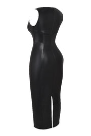 Zwarte vegan leren maxi jurk