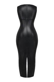 Zwarte vegan leren maxi jurk
