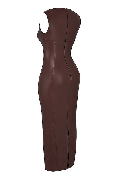 Zwarte vegan leren maxi jurk