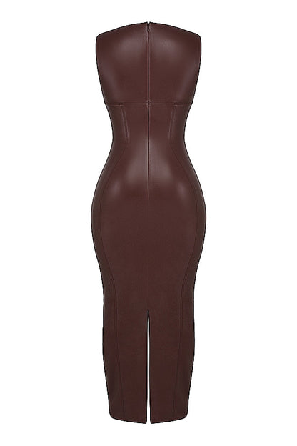 Zwarte vegan leren maxi jurk